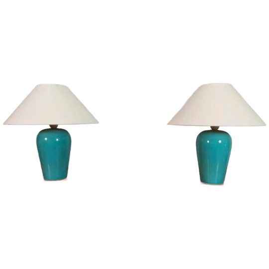Set Van 2 Vintage Klassieke Tafellampen, Blauw / Turkoois 1
