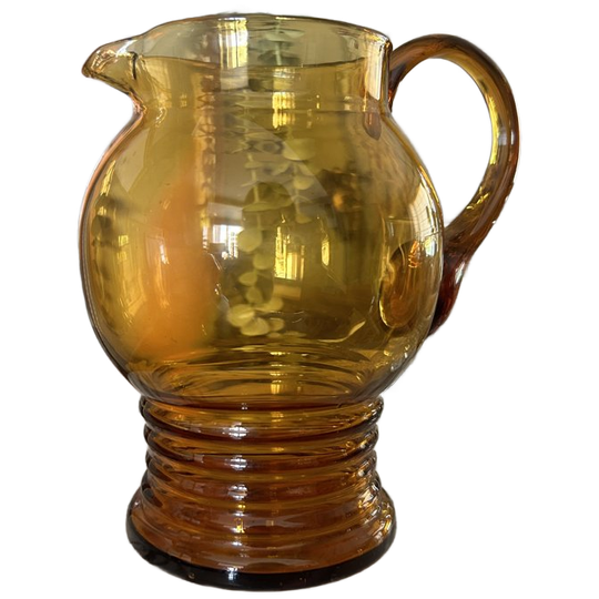 Waterkaraf Art Deco Ribbel Amber Vintage 1