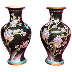 Paar Cloisonné Vazen. thumbnail 1