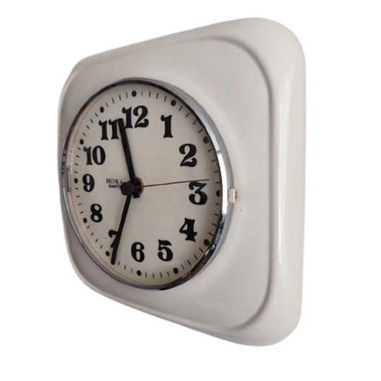 Vintage Keramiek Creme Wandklok Klok Keukenklok Hora 1