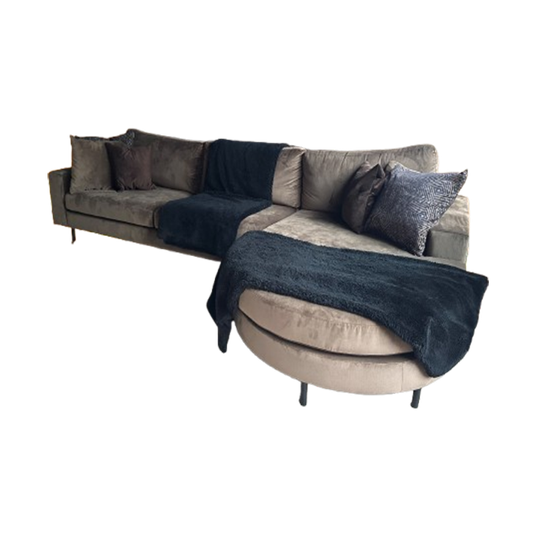 Unieke Luxe Taupe Loungebank Met Ronde Chaise Longue 1