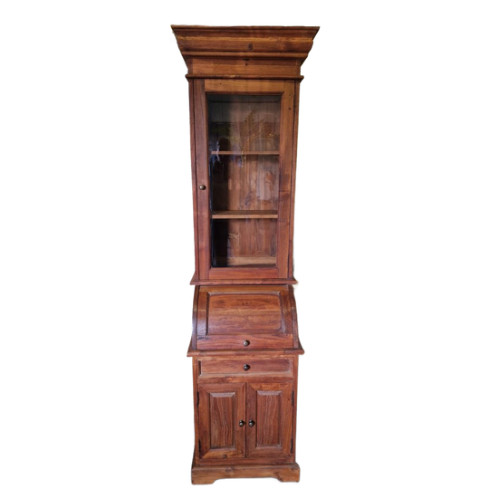 Teakhouten Vitrinekast Of Buffetkast. Whiskeybar, Afm: 54x50cm En 210cm Hoog. 1