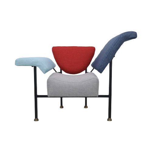 Postmoderne Fauteuil “Groeten Uit Holland” Rob Eckhardt Pastoe, 1980S Grijs Rood Blauw