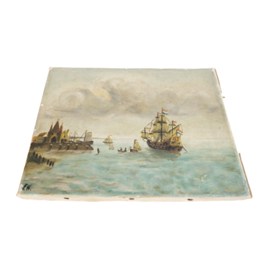 Maritiem - Zeegezicht - Olieverf Op Doek - Nederlandse Vloot - 3e Kwart 20e Eeuw 1