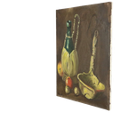 Stilleven Met Wijn En Fruit Schilderij Olieverf Op Doek Gesigneerd thumbnail 1