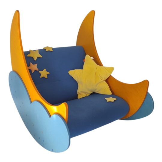 Design Kinderfauteuil Met Uniek Sterren Patroon- Blauw En Oranje 1