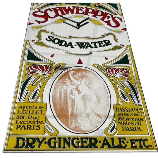 Vintage Schweppes Reclamespiegel Wandklok 1980’s 1