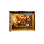 Groot Antiek Olieverf Schilderij Stilleven Bloemen Met Gemberpot 106X136Cm Barok Lijst thumbnail 1