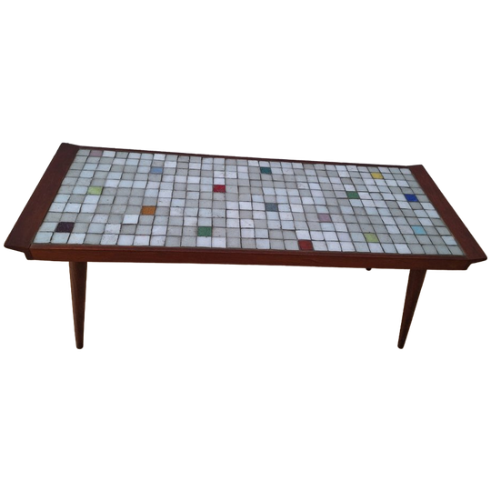 Uniek Jaren 60 Teak Houten Mozaïek Tafeltje 1