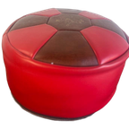 Vintage Ronde Poef / Voetbank Bruin Rood thumbnail 1