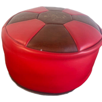 Vintage Ronde Poef / Voetbank Bruin Rood