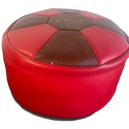Vintage Ronde Poef / Voetbank Bruin Rood 1