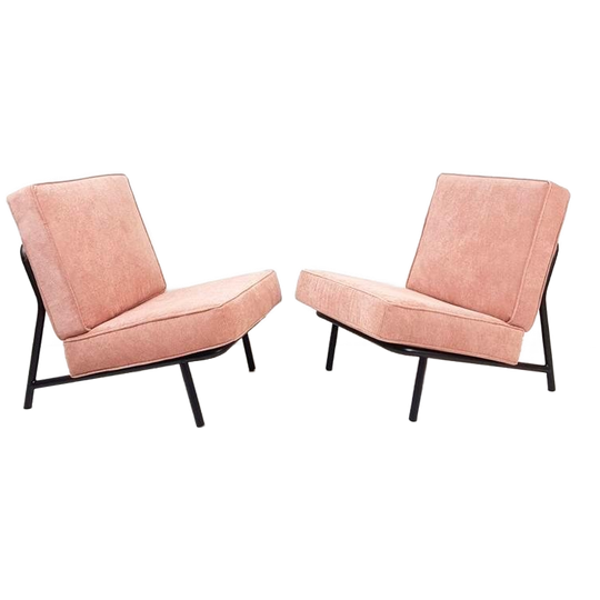 Artifort Dux Fauteuils Zwart Metaal Met Roze Kussens Nieuw 1