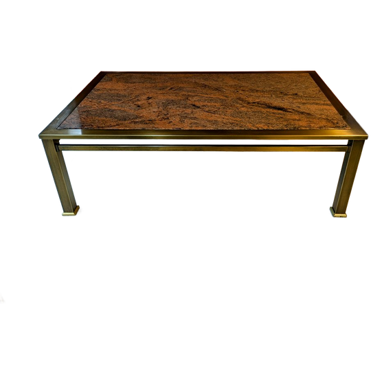 Grote Vintage Hollywood Regency Salontafel Graniet Messing 1