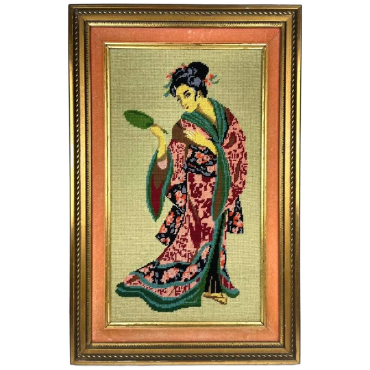 Vintage Geborduurde Geisha 1