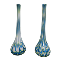 Mondgeblazen (teardropp) Vazen Met Geel/blauw Witte Wervelingen