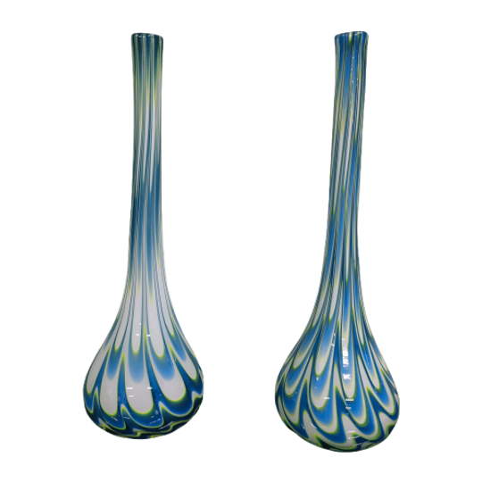 Mondgeblazen (teardropp) Vazen Met Geel/blauw Witte Wervelingen 1
