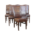 Set Van 6 Donkere En Statige Tijdloze Schapenleren Eetkamerstoelen Met Een Correcte Afwerking thumbnail 1