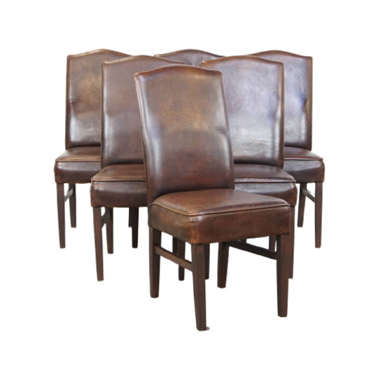 Set Van 6 Donkere En Statige Tijdloze Schapenleren Eetkamerstoelen Met Een Correcte Afwerking 1