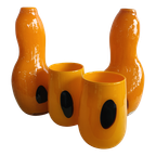 Vintage Set Oranje Glazen Vazen En Bloempotten thumbnail 1