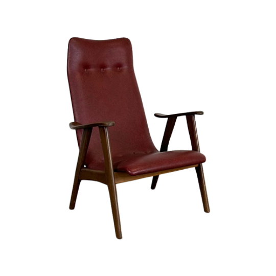 Vintage Van Teeffelen Fauteuil Bordeaux Rood Skai Leer 1
