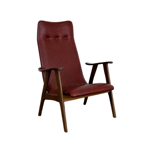 Vintage Van Teeffelen Fauteuil Bordeaux Rood Skai Leer