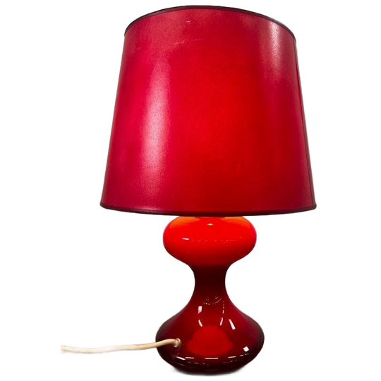 Vintage Rode Tafellamp Met Glazen Voet 1