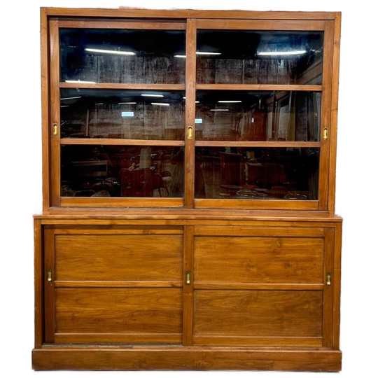 Vintage Houten Industriële Vitrinekast / Schoolkast 1