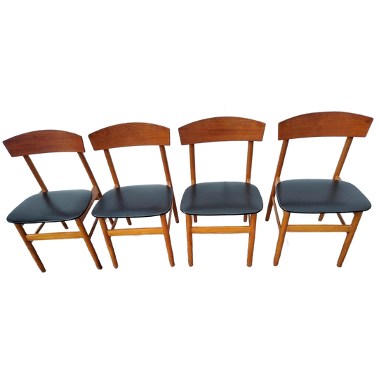 Vintage Houten Stoelen Met Zwarte Zitting - Set Van 4 1