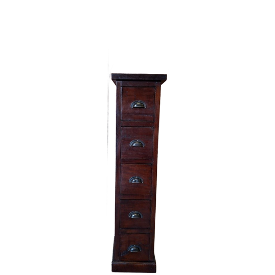 Teakhouten Ladekast , Apothekerskastje, Afm. 27x27cm En 109cm Hoog. 1