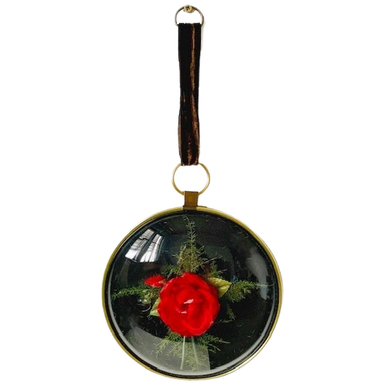 Vintage Lijstje Bol Glas Rode Roos 1970’s 1