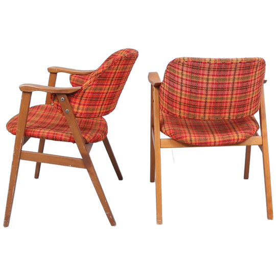 Set Mid 20th Century Hardwood And Textile Armchairs. 1