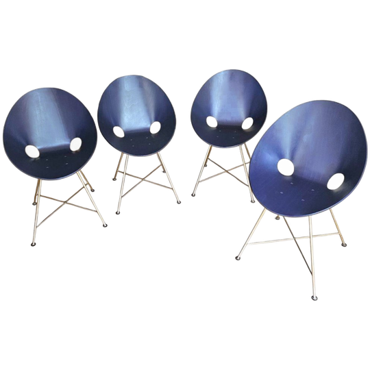 4 X Dark Blue Thonet S664 Dining Chairs /designed In 1954 By Eddie Harlis 1