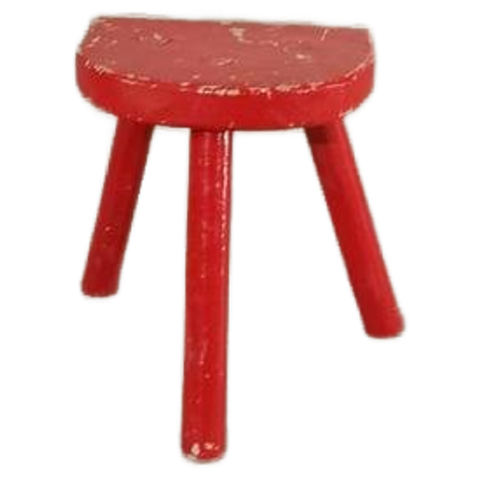Vintage Houten Tripod Rustieke Krukje, Rood 1