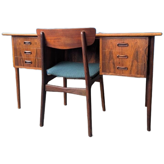 Vintage Vrijstaand Pallissander Bureau - Denemarken - Jaren 60 1