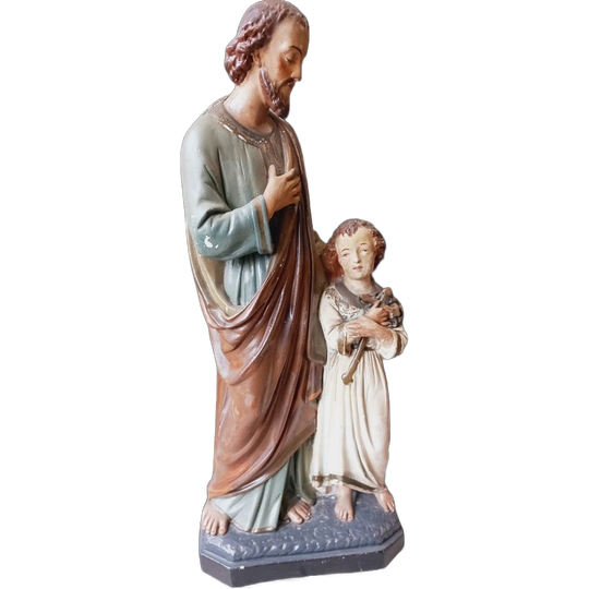 Groot Heiligenbeeld "jozef Met Kindje Jezus". 83 Cm Hoog. 1