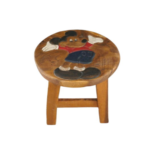 Vintage Mickey Mouse Houten Krukje, Diameter 25 Cm 1