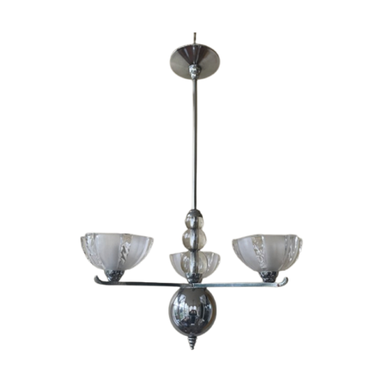 Lamp Hanglamp Art Deco Jaren 30 Modernistisch Verchroomd Frans 1