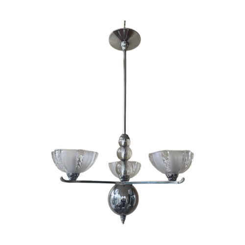 Lamp Hanglamp Art Deco Jaren 30 Modernistisch Verchroomd Frans