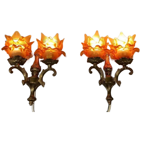 Set Van 2 Antieke Frans Louis Xv Stijl Wandlampen 1
