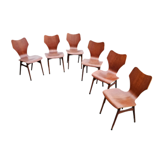 Set Of 6 Vintage Wooden Chairs, 1960S 1