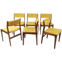 6 Vintage Dining Chairs Danish Teak Yellow | Gele Stoelen