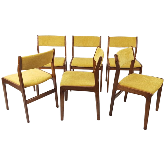 6 Vintage Dining Chairs Danish Teak Yellow | Gele Stoelen 1