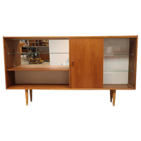 Vintage Wandmeubel In Teakfineer En Glas Schuifdeuren