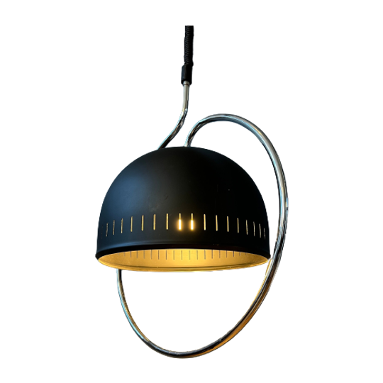 Dijkstra Space Age Hanglamp Met Chrome Frame En Zwart Metalen Kap 1