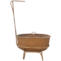 Vintage Rotan Wieg Met Hemel Op Los Onderstel- Reliving