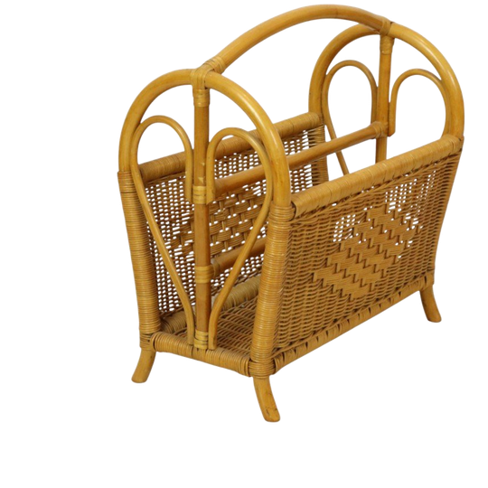 Vintage Boho Bamboe Rotan Lectuurbak Magazinerek Jaren 80 1