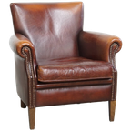 Vintage Karaktervolle Fauteuil Gemaakt Van Schapenleer Met Een Prachtige Warme Kleurstelling thumbnail 1
