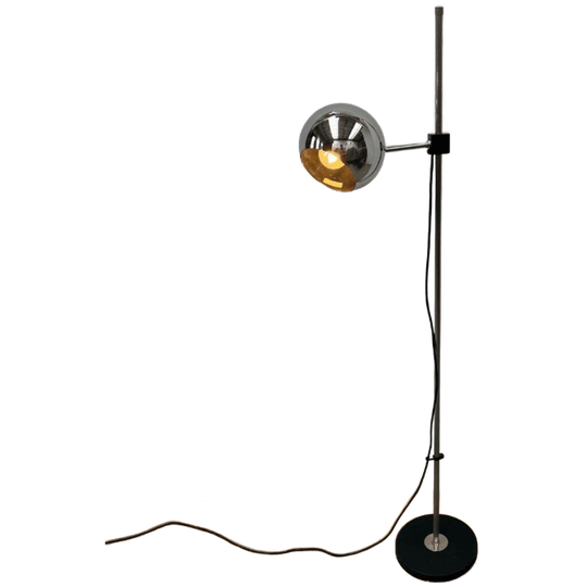 Vintage Space Age Vloerlamp Met Chromen Bol, Staff Leuchten 1