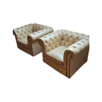 Set Van 2 Leren Fauteuils Chesterfield Stijl thumbnail 1